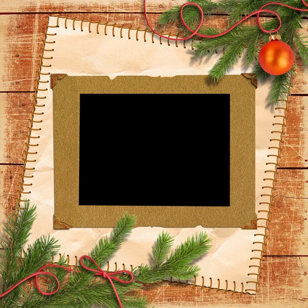 Vánoční strom a retro rámec — Stock fotografie