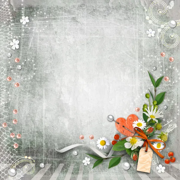 Grau strukturierten Hintergrund vintage mit Blumen. — Stockfoto