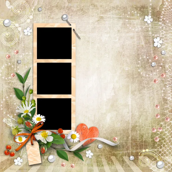 Ročník texturou pozadí s rámců a květiny. — Stock fotografie