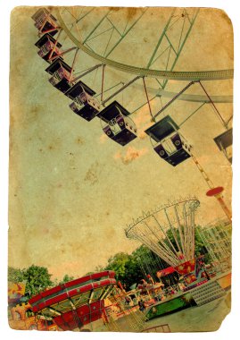 Amusement park, a Ferris wheel. Old postcard clipart