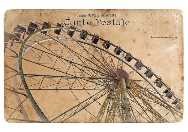 Ett gammalt vykort med ett stort pariserhjul. — Stockfoto