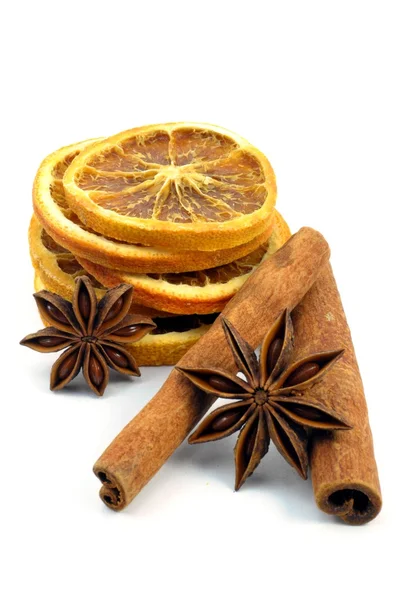 Orange, cinnamon and anise — Stock Photo, Image