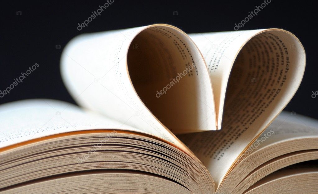Pages of a book curved into a heart