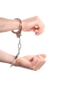 Hand wearing handcuffs clipart