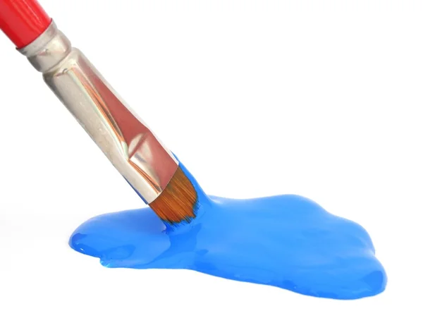 Blå färg och pensel — Stockfoto