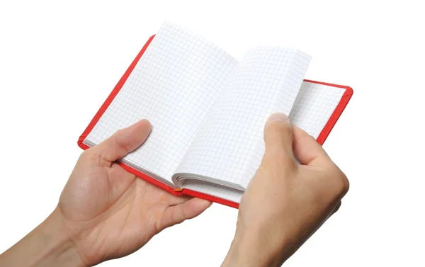 Opende boek in de hand — Stockfoto