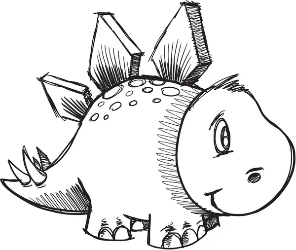 Stegosaurus dinozor kroki doodle vektör — Stok Vektör