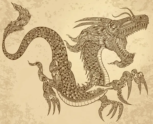 Vecteur de croquis de caniche dragon tribal de tatouage de henné — Image vectorielle