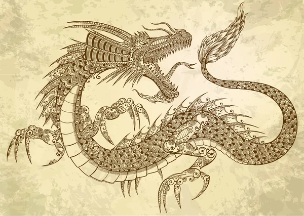 Henna-Tätowierung Tribal Dragon Doodle Sketch Vektor — Stockvektor