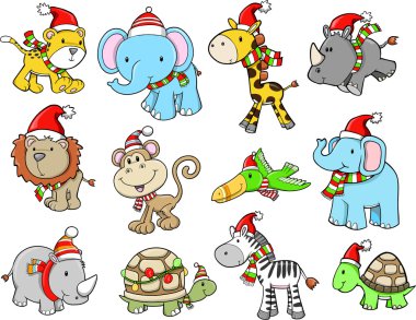 Christmas Holiday Safari Animal Vector Set clipart