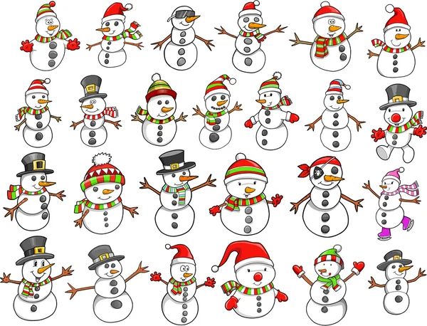 Navidad vacaciones muñeco de nieve vector conjunto — Vector de stock