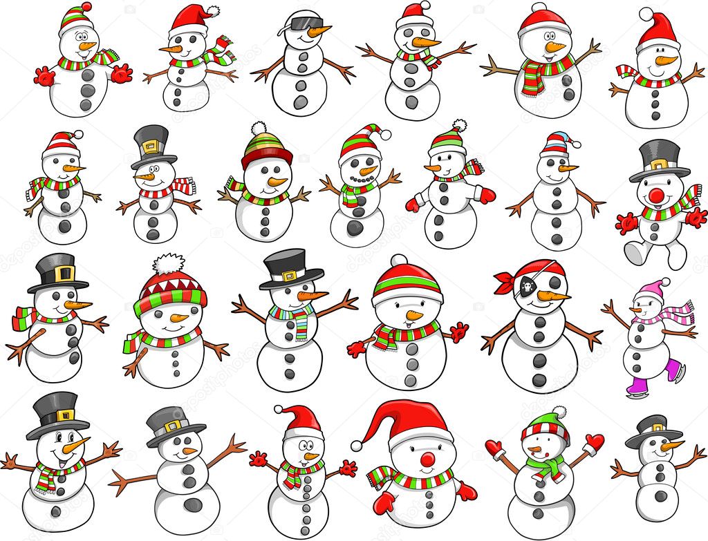 Christmas Holiday Snowman Vector Set