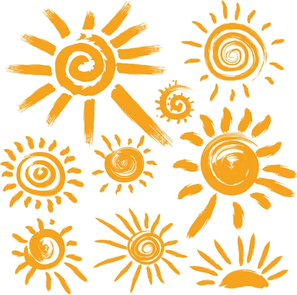 Zestaw symboli odręczny słońce — Wektor stockowy