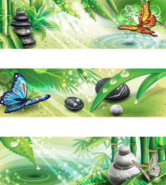 Three horizontal banners with background of a SPA clipart