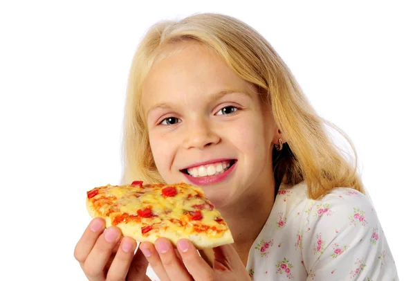 Little girl with pizza — Stock Photo, Image