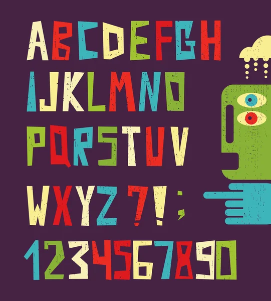 Litery alfabetu śmieszne z numerami w stylu retro. — Wektor stockowy