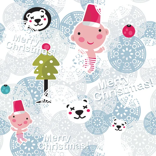 Christmas seamless background with cute baby boy. — Stock Vector