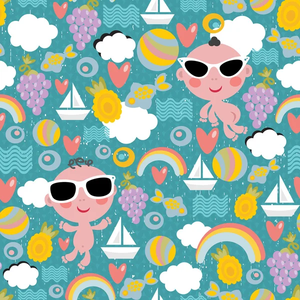 Cool baby on vacation seamless pattern. — Stock Vector