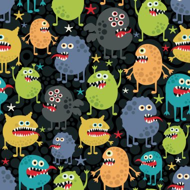 Cute monsters seamless texture with stars. clipart