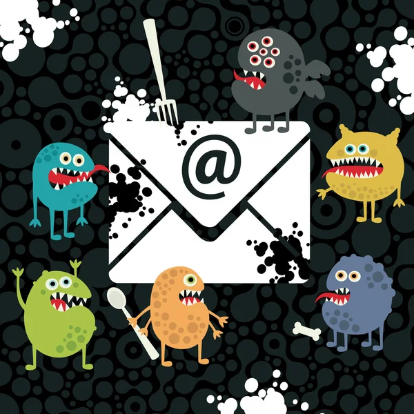 Virus monsters in the email letter. — Stock Vector