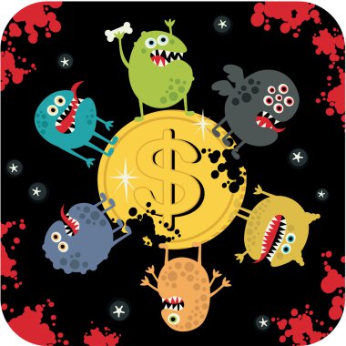 Cute monsters on the coin of dollar. clipart