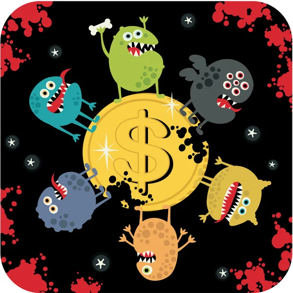 Cute monsters on the coin of dollar. — Stock Vector