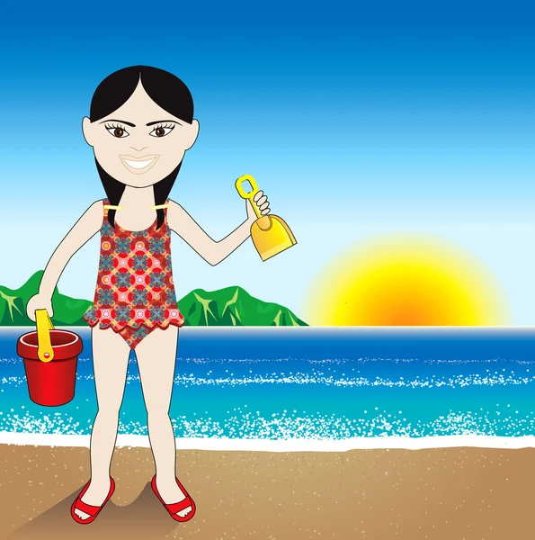 Beach sand kinesisk flicka bakgrund — Stock vektor