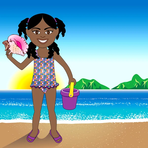 Concha Shell Beach Girl — Archivo Imágenes Vectoriales