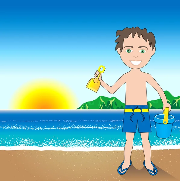 砂のビーチ男の子背景 — ストックベクタ