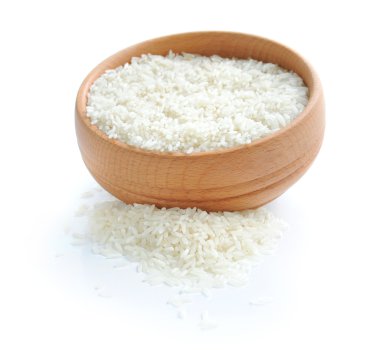 White rice on wooden bowl clipart