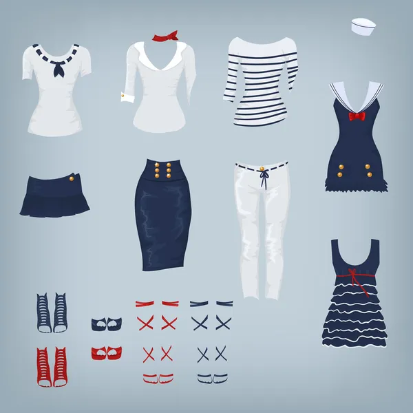 Conjunto de roupas da marinha feminina — Vetor de Stock