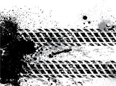 Grunge tire track background with blots clipart