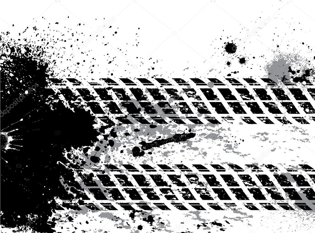 Grunge tire track background with blots