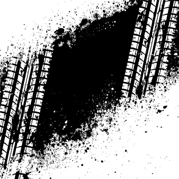 Traccia di pneumatici bianchi su macchie di inchiostro nero — Vettoriale Stock