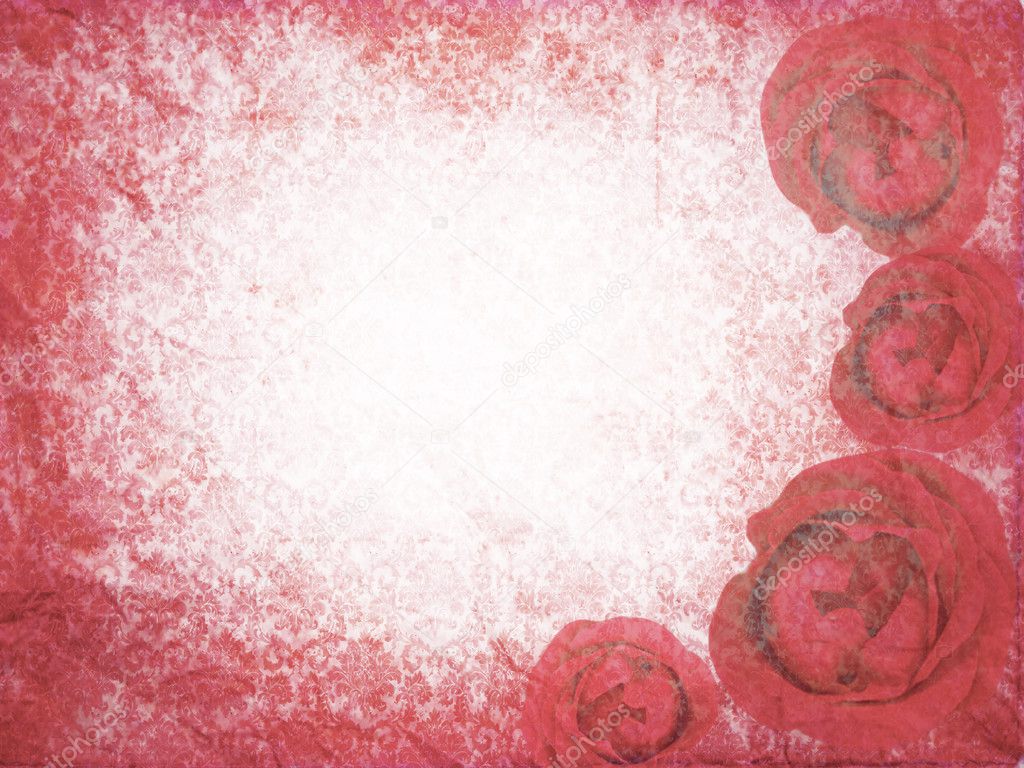 Red grunge background with roses.
