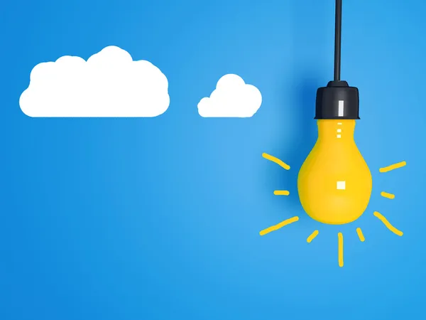 Yellow light bulb on blue background. — Stock Photo, Image