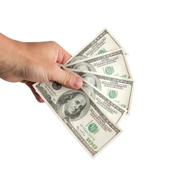 Dólares na mão isolados em um fundo branco — Fotografia de Stock