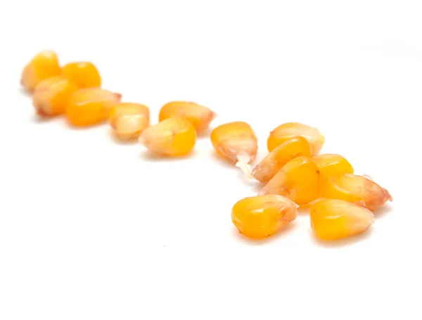 白い背景の上の黄色いトウモロコシ粒 — ストック写真