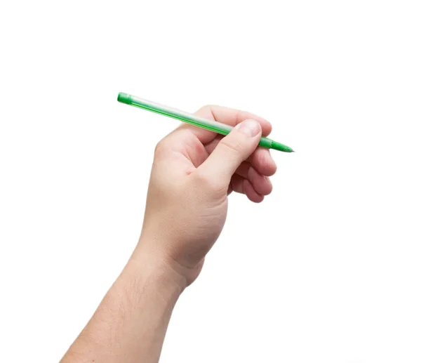 Ручка в руке. Изолированный на белом фоне — стоковое фото