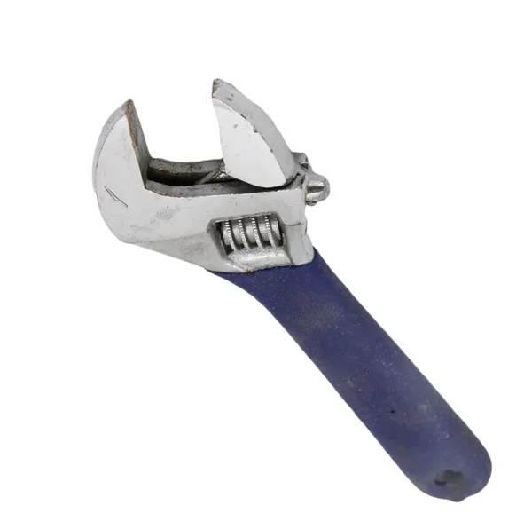 Old blue wrench on white background — Stock Photo, Image