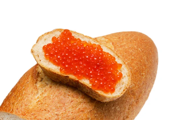 Caviar et pain sur fond blanc — Photo
