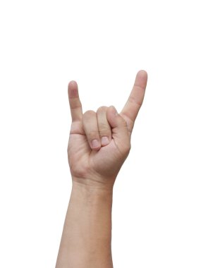 A man's hand giving the Rock and Roll sign. clipart