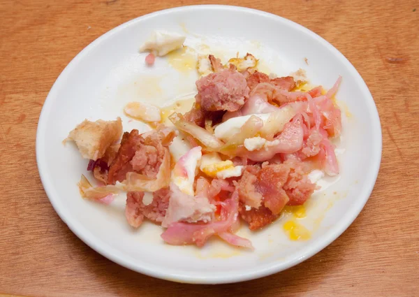 Жареная колбаса с яйцом на тарелке — стоковое фото