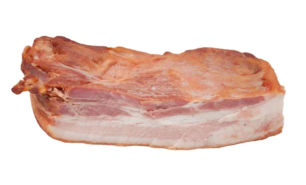 Rökt bacon bit isolerade över vit bakgrund. — Stockfoto
