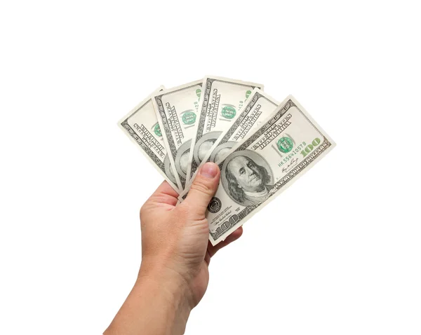 Dólares na mão isolados em um fundo branco — Fotografia de Stock
