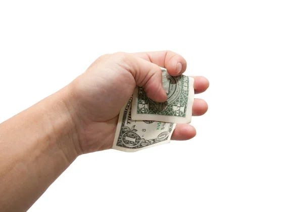 Dollaro in mano su sfondo bianco — Foto Stock