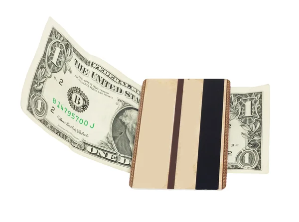 Carta di plastica marrone e un dollaro — Foto Stock