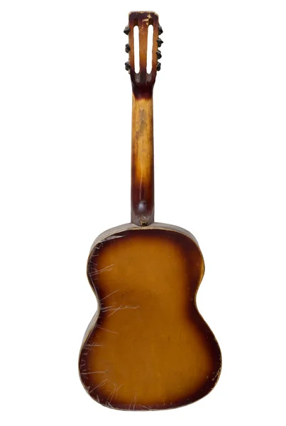 Velha guitarra de madeira no fundo branco — Fotografia de Stock