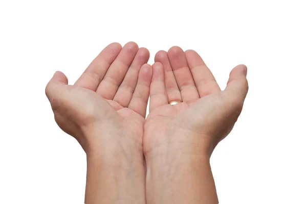 Zwei Hände mit erhobenen Handflächen, isoliert auf weißem Hintergrund — Stockfoto