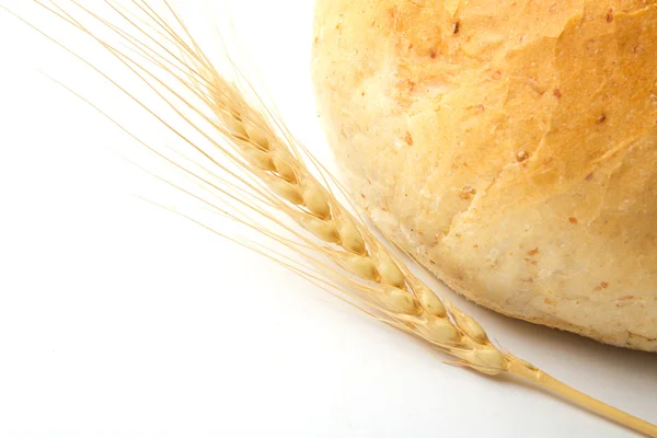 Beyaz arka planda ekmek ve buğday — Stok fotoğraf